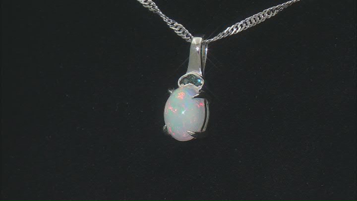 Multicolor Ethiopian Opal Rhodium Over Sterling Silver Pendant With Chain 0.72ctw Video Thumbnail