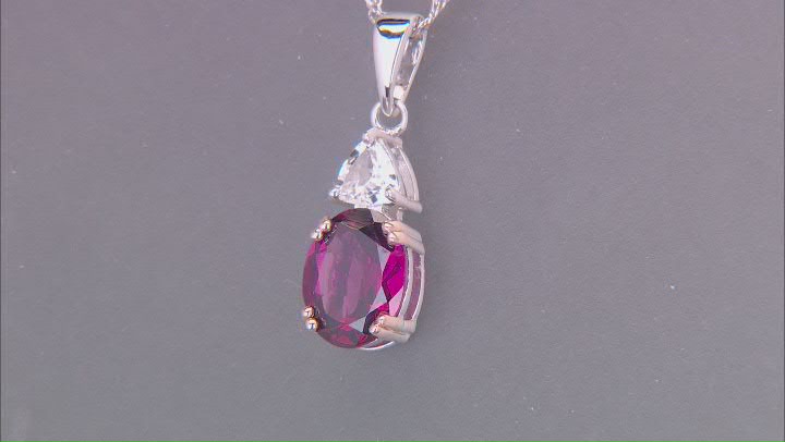 Raspberry Rhodolite Rhodium Over Sterling Silver Pendant With Chain 2.57ctw Video Thumbnail