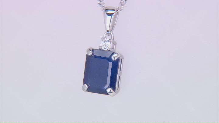 Blue Sapphire Rhodium Over Sterling Silver Pendant With Chain 3.49ctw Video Thumbnail