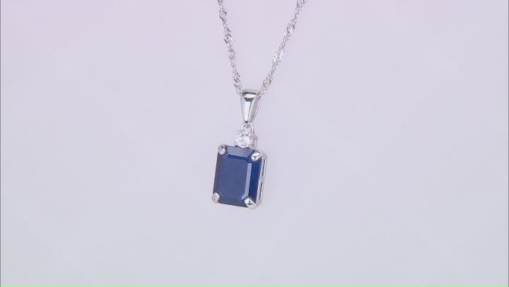 Blue Sapphire Rhodium Over Sterling Silver Pendant With Chain 3.49ctw Video Thumbnail