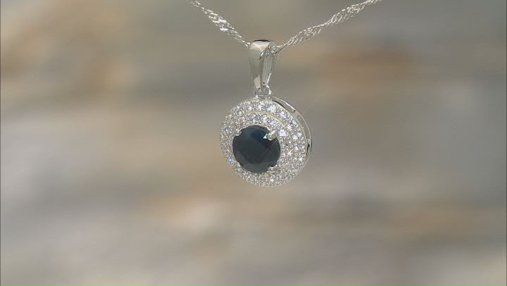 Blue Sapphire Rhodium Over Sterling Silver Pendant With Chain 1.67ctw Video Thumbnail