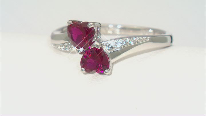 Lab Created Ruby Rhodium Over Sterling Silver Ring 1.03ctw Video Thumbnail