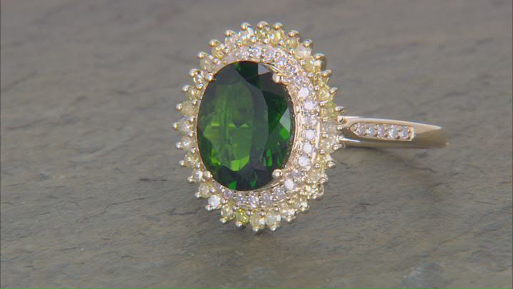 Chrome Diopside With Yellow And White Diamond 10k Yellow Gold Ring 2.83ctw Video Thumbnail