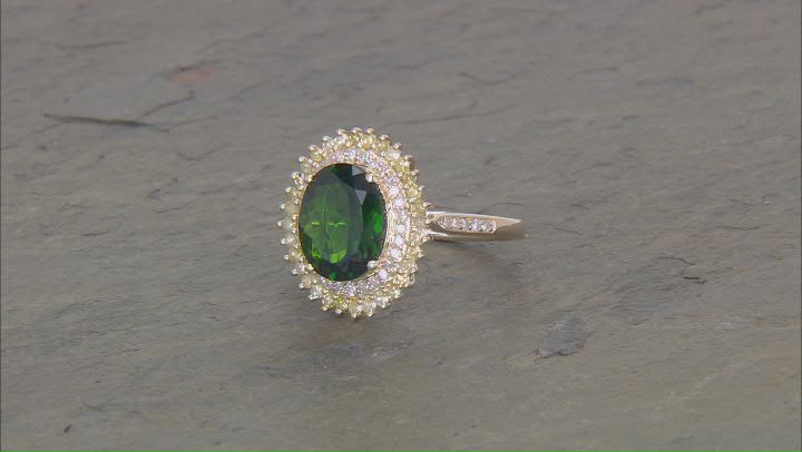 Chrome Diopside With Yellow And White Diamond 10k Yellow Gold Ring 2.83ctw Video Thumbnail