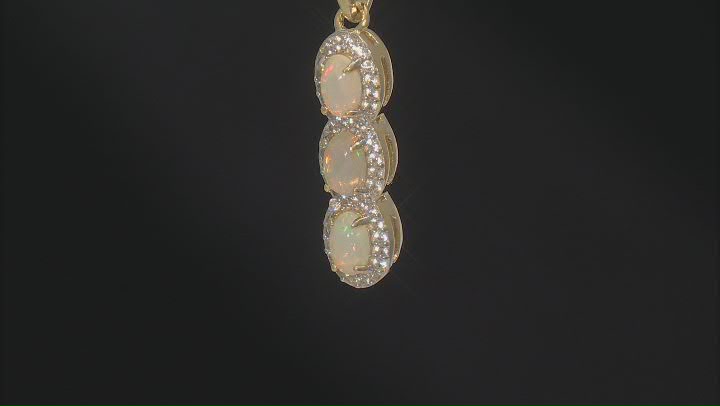 Ethiopian Opal, Zircon 18k Yellow Gold Over Silver Pendant With Chain 0.28ctw Video Thumbnail