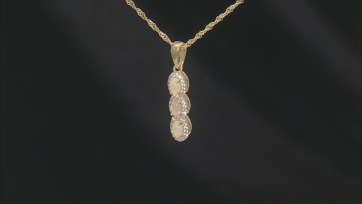 Ethiopian Opal, Zircon 18k Yellow Gold Over Silver Pendant With Chain 0.28ctw Video Thumbnail