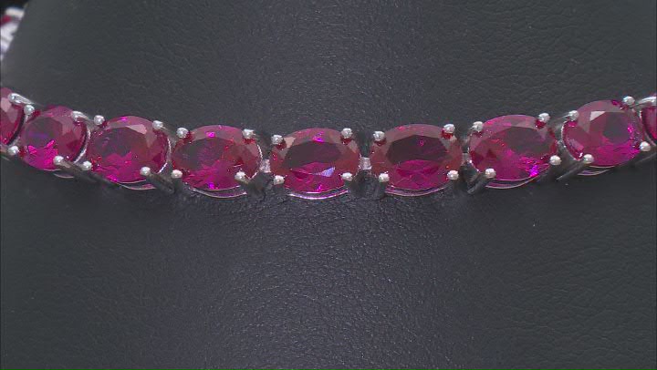 Red Lab Created Ruby Rhodium Over Sterling Silver Tennis Bracelet 20.19ctw Video Thumbnail