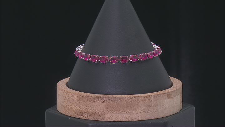 Red Lab Created Ruby Rhodium Over Sterling Silver Tennis Bracelet 20.19ctw Video Thumbnail