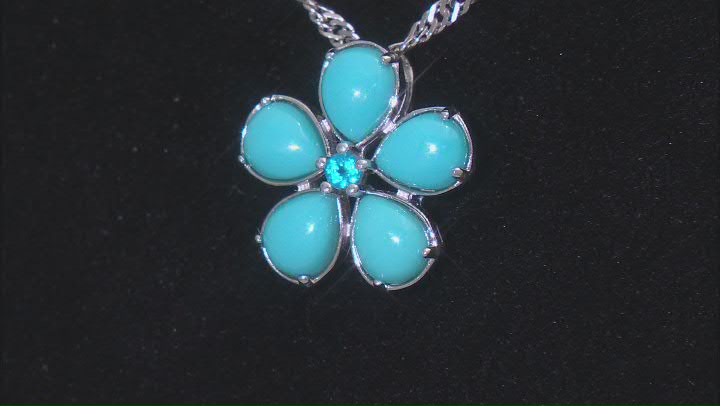 Blue Sleeping Beauty Turquoise With Neon Apatite Rhodium Over Silver Pendant With Chain 0.03ct Video Thumbnail