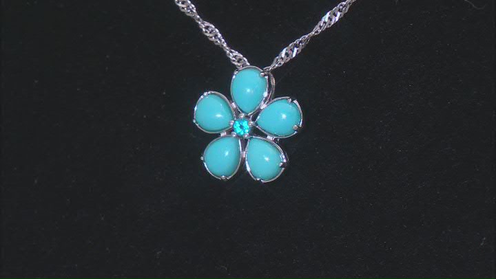 Blue Sleeping Beauty Turquoise With Neon Apatite Rhodium Over Silver Pendant With Chain 0.03ct Video Thumbnail