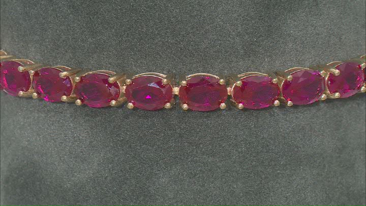 Lab Created Ruby 18k Yellow Gold Over Sterling Silver Tennis Bracelet 20.19ctw Video Thumbnail