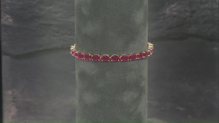 Lab Created Ruby 18k Yellow Gold Over Sterling Silver Tennis Bracelet 20.19ctw Video Thumbnail