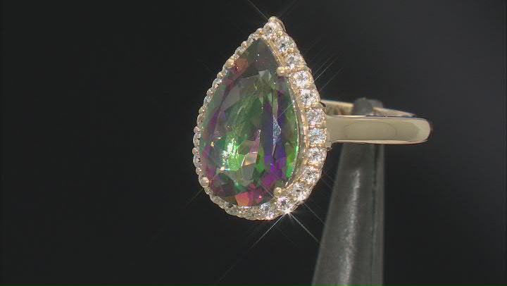 Mystic Fire® Green Topaz With White Topaz 10k Yellow Gold Ring 4.58ctw Video Thumbnail