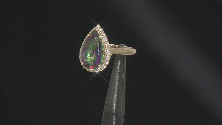 Mystic Fire® Green Topaz With White Topaz 10k Yellow Gold Ring 4.58ctw Video Thumbnail