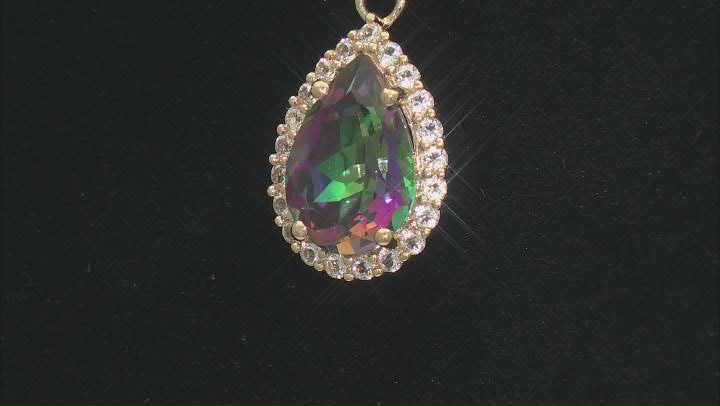 Mystic Fire® Green Topaz With White Topaz 10k Yellow Gold Pendant With Chain 3.63ctw Video Thumbnail