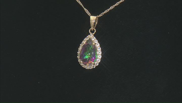 Mystic Fire® Green Topaz With White Topaz 10k Yellow Gold Pendant With Chain 3.63ctw Video Thumbnail