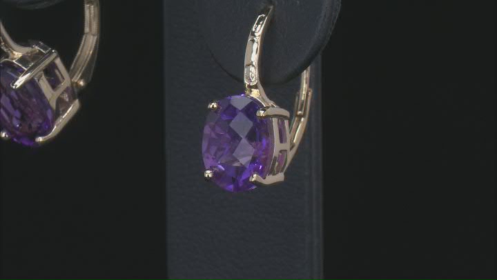 African Amethyst 18k Yellow Gold Over Sterling Silver Drop Earrings 4.32ctw Video Thumbnail