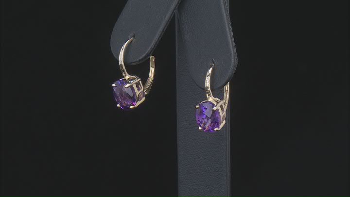 African Amethyst 18k Yellow Gold Over Sterling Silver Drop Earrings 4.32ctw Video Thumbnail