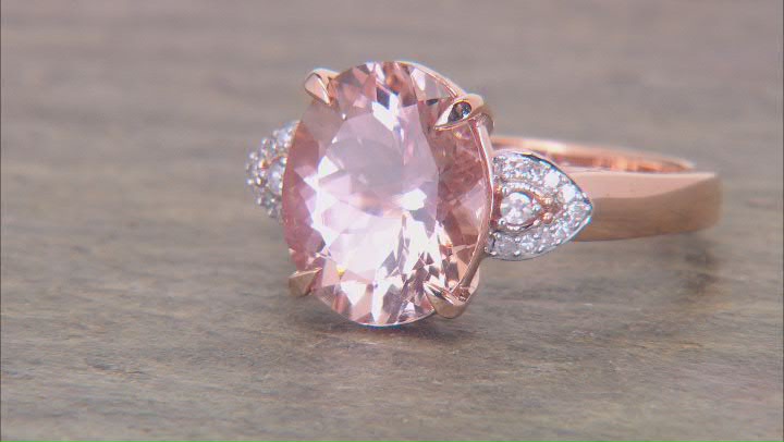 Peach Morganite With White Diamond 10k Rose Gold Ring 3.23ctw Video Thumbnail