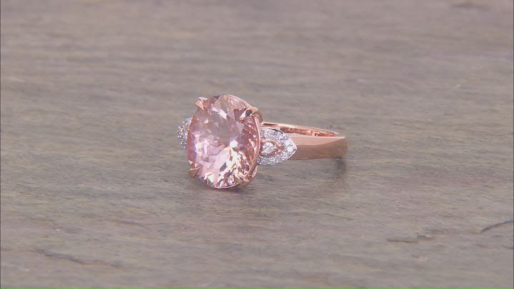 Peach Morganite With White Diamond 10k Rose Gold Ring 3.23ctw Video Thumbnail