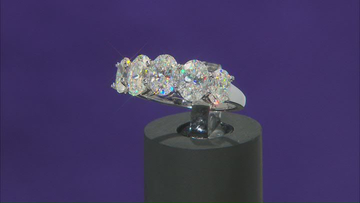 Strontium Titanate rhodium over sterling silver 5 stone ring 4.79ctw. Video Thumbnail