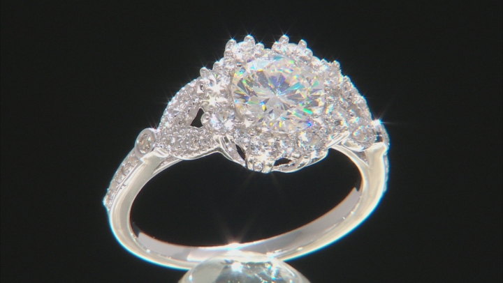 Strontium Titanate with white zircon rhodium over sterling silver ring 2.39ctw. Video Thumbnail