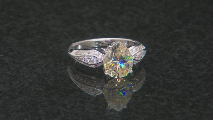 Candlelight Strontium Titanate and white zircon rhodium over sterling silver ring 3.35ctw Video Thumbnail