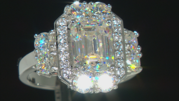 Strontium Titanate with white zircon rhodium over sterling silver ring 5.33ctw. Video Thumbnail