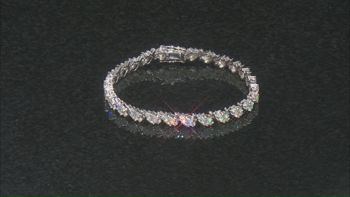Strontium Titanate and white zircon rhodium over sterling silver bracelet 9.60ctw. Video Thumbnail