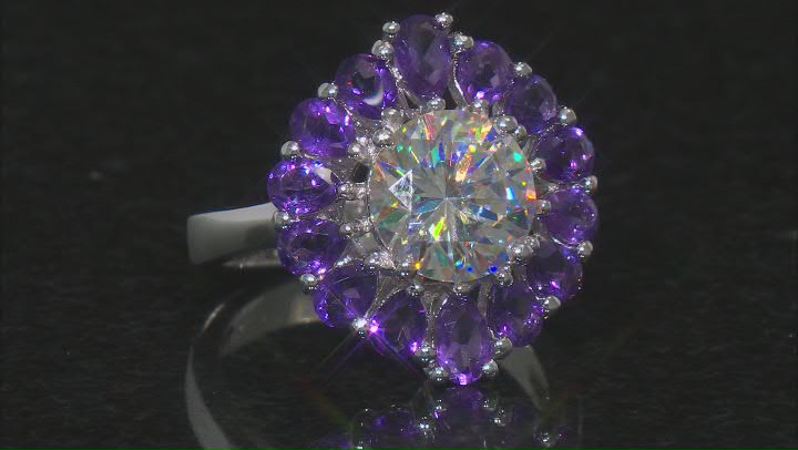 Strontium Titanate and African Amethyst Rhodium Over Sterling Silver Ring 6.11ctw. Video Thumbnail