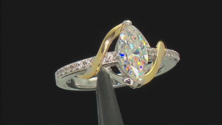 Strontium Titanate and white zircon rhodium and 18k yellow gold over silver ring 1.40ctw Video Thumbnail
