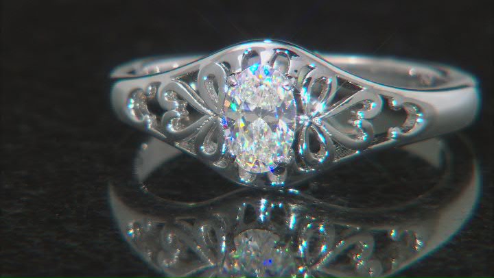 strontium titanate rhodium over sterling silver solitaire ring .50ct Video Thumbnail