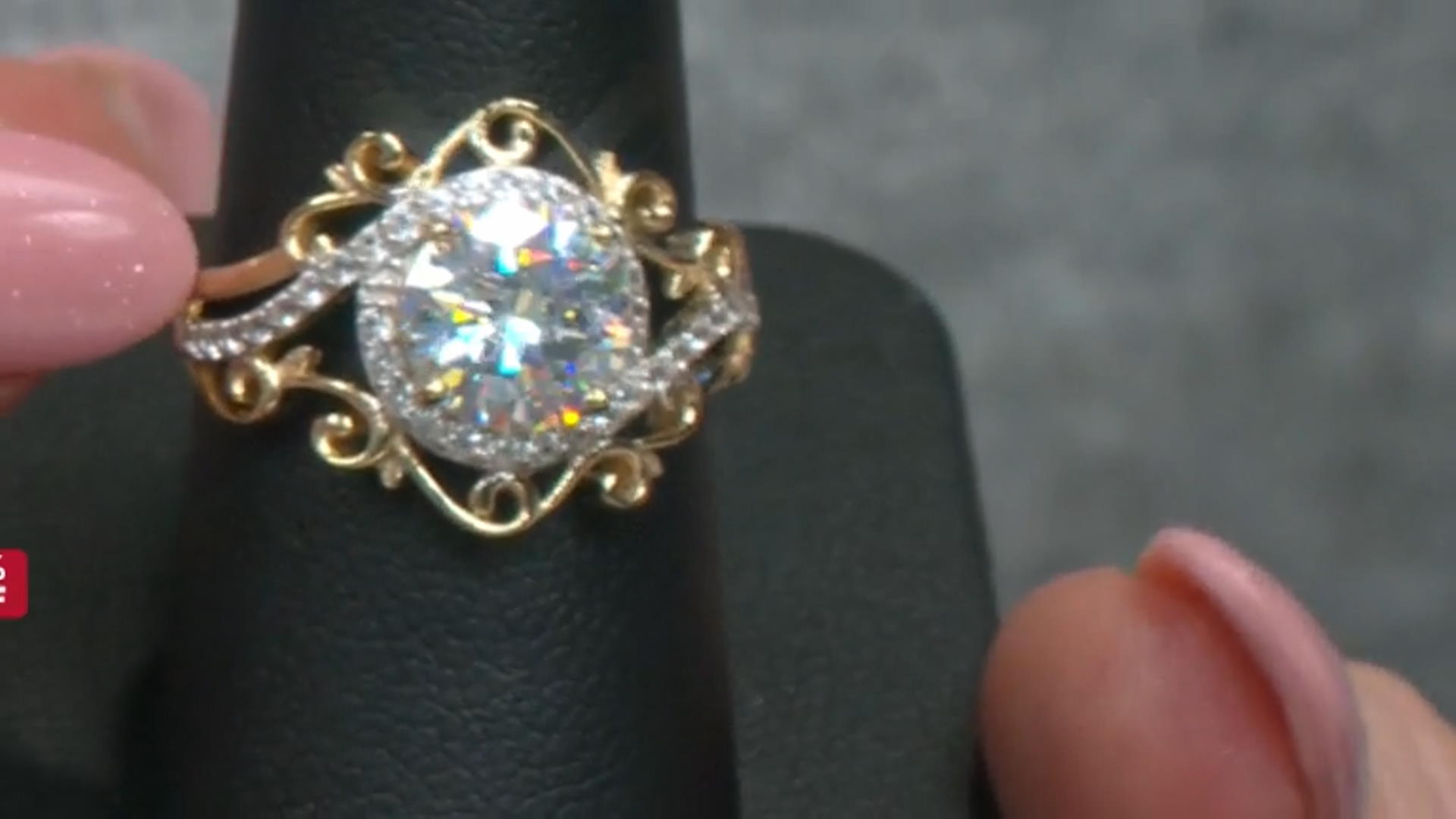 strontium titanate and white zircon 18k yellow gold over silver solitaire ring 2.88ctw Video Thumbnail