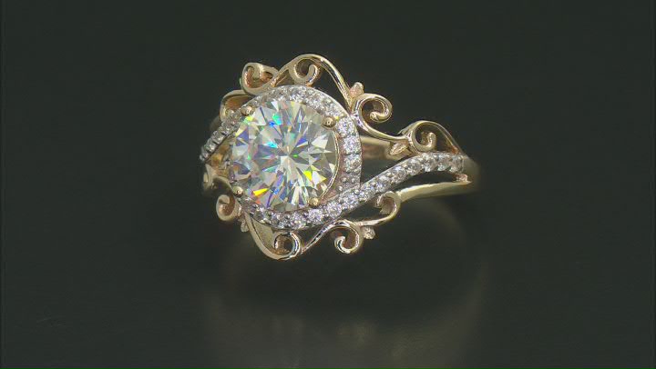 strontium titanate and white zircon 18k yellow gold over silver solitaire ring 2.88ctw Video Thumbnail