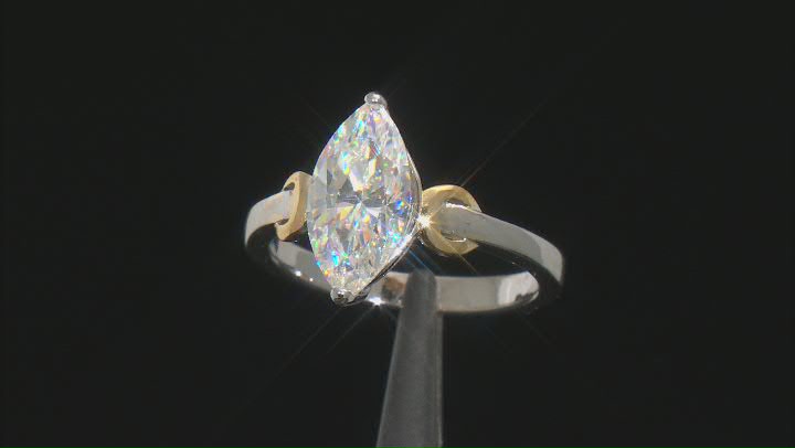 strontium titanate rhodium and 14k yellow gold flash plating over silver ring 3.48ct Video Thumbnail