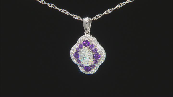 Strontium with African Amethyst and White Zircon Rhodium over Silver Pendant 2.60ctw. Video Thumbnail