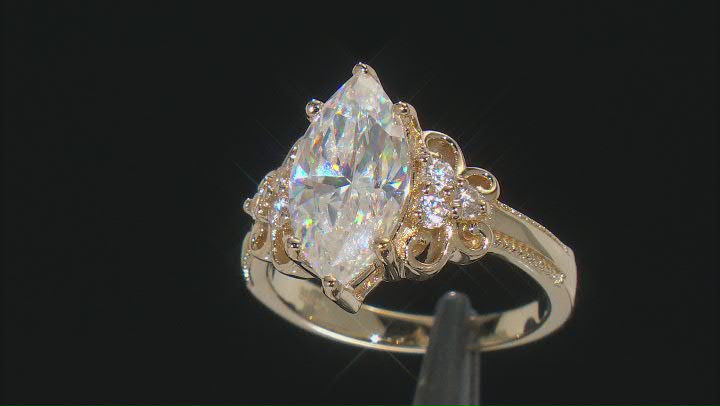 Strontium Titanate and white zircon 18k yellow gold over sterling silver ring 3.77ctw Video Thumbnail