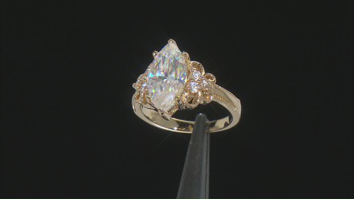 Strontium Titanate and white zircon 18k yellow gold over sterling silver ring 3.77ctw Video Thumbnail