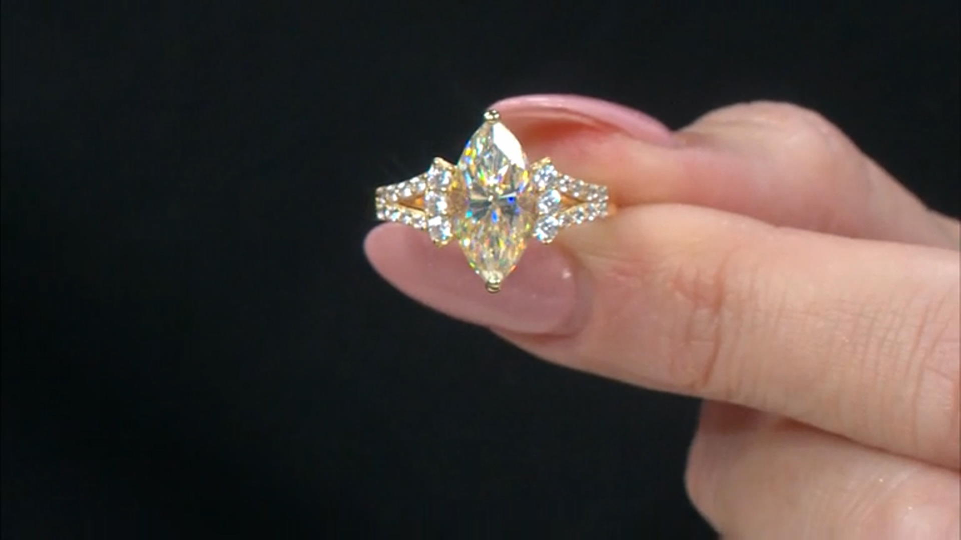 Candlelight Strontium Titanate and white zircon 18k yellow gold over silver ring 3.99ctw Video Thumbnail