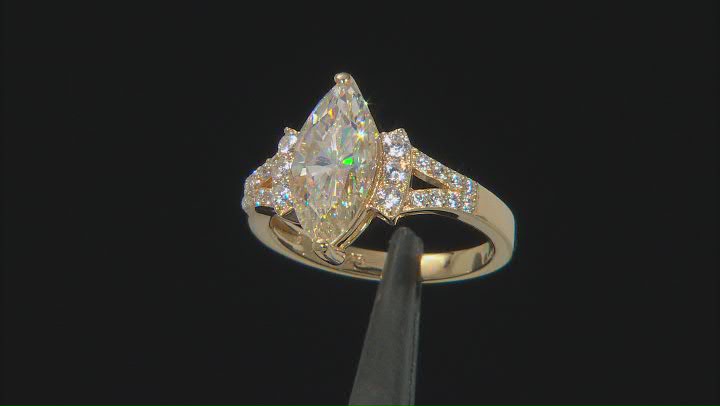 Candlelight Strontium Titanate and white zircon 18k yellow gold over silver ring 3.99ctw Video Thumbnail