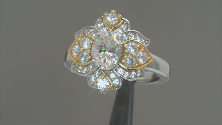 Strontium Titanate with White Zircon Rhodium and 18k Yellow Gold Accent Over Silver Ring 2.41ctw Video Thumbnail