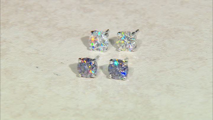 White and purple rhodium over silver set of two pair stud earrings 4.40ctw Video Thumbnail