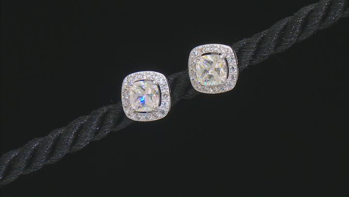 Strontium Titanate and white zircon rhodium over sterling silver earrings 2.96ctw. Video Thumbnail