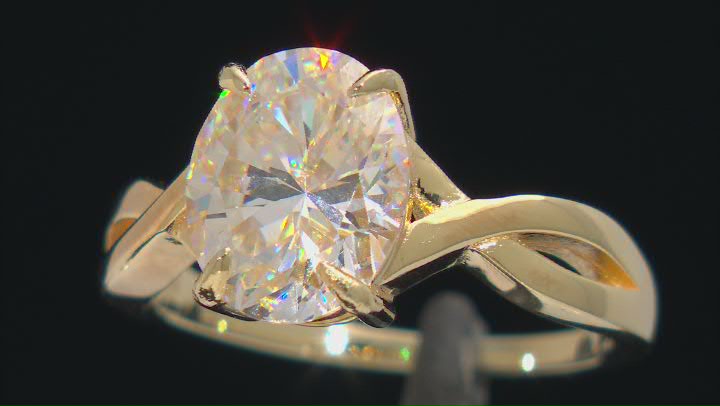 Candlelight strontium titanate 18k yellow gold over sterling silver solitaire ring 4.25ct Video Thumbnail