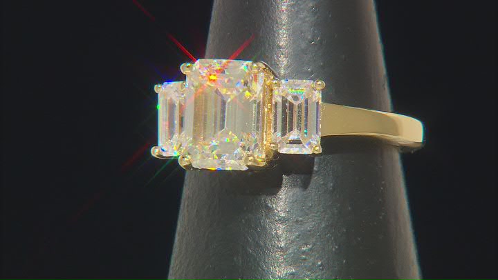 strontium titanate 18k yellow gold over sterling silver 3 stone ring 4.70ctw Video Thumbnail