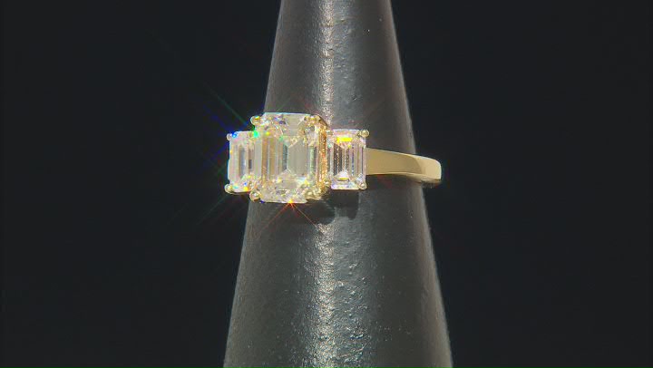 strontium titanate 18k yellow gold over sterling silver 3 stone ring 4.70ctw Video Thumbnail