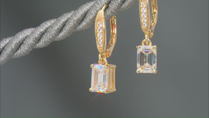 Strontium Titanate and white zircon 18k yellow gold over sterling silver earrings 2.67ctw Video Thumbnail