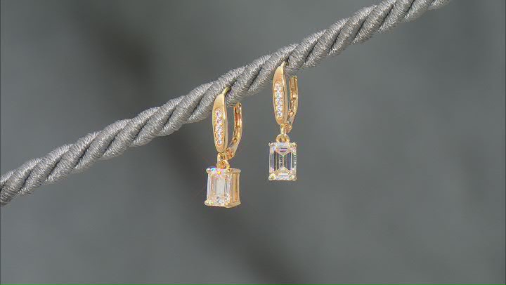 Strontium Titanate and white zircon 18k yellow gold over sterling silver earrings 2.67ctw Video Thumbnail