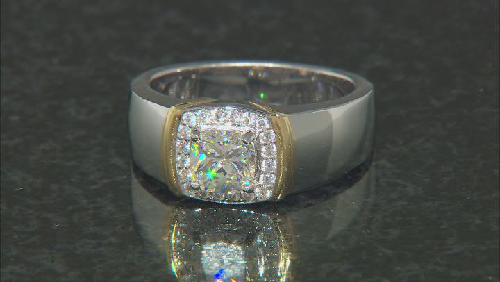 Strontium Titanate & White Zircon Rhodium And 18k Yellow Gold Over Silver Men's Ring 1.53ctw. Video Thumbnail