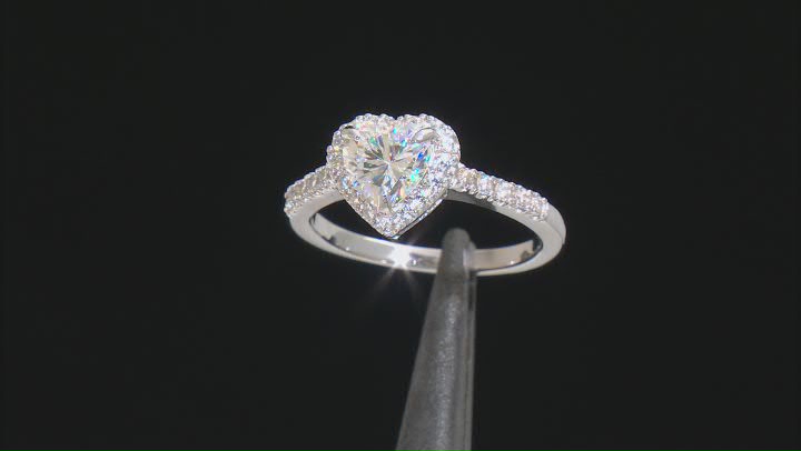 Strontium Titanate And White Zircon Rhodium Over Sterling Silver Heart Ring 1.75ctw Video Thumbnail